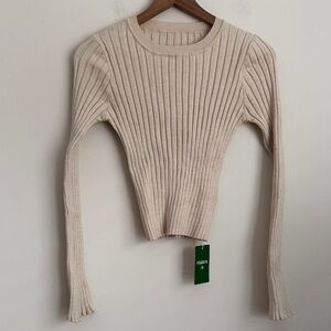 Halara cream ribbed crewneck top long sleeve fitted capsule S